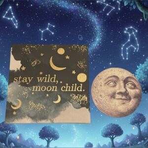 STAY WILD MOON CHILD CANVAS WALL HANGING AND MOON ROUND TIN SIGN.NEW